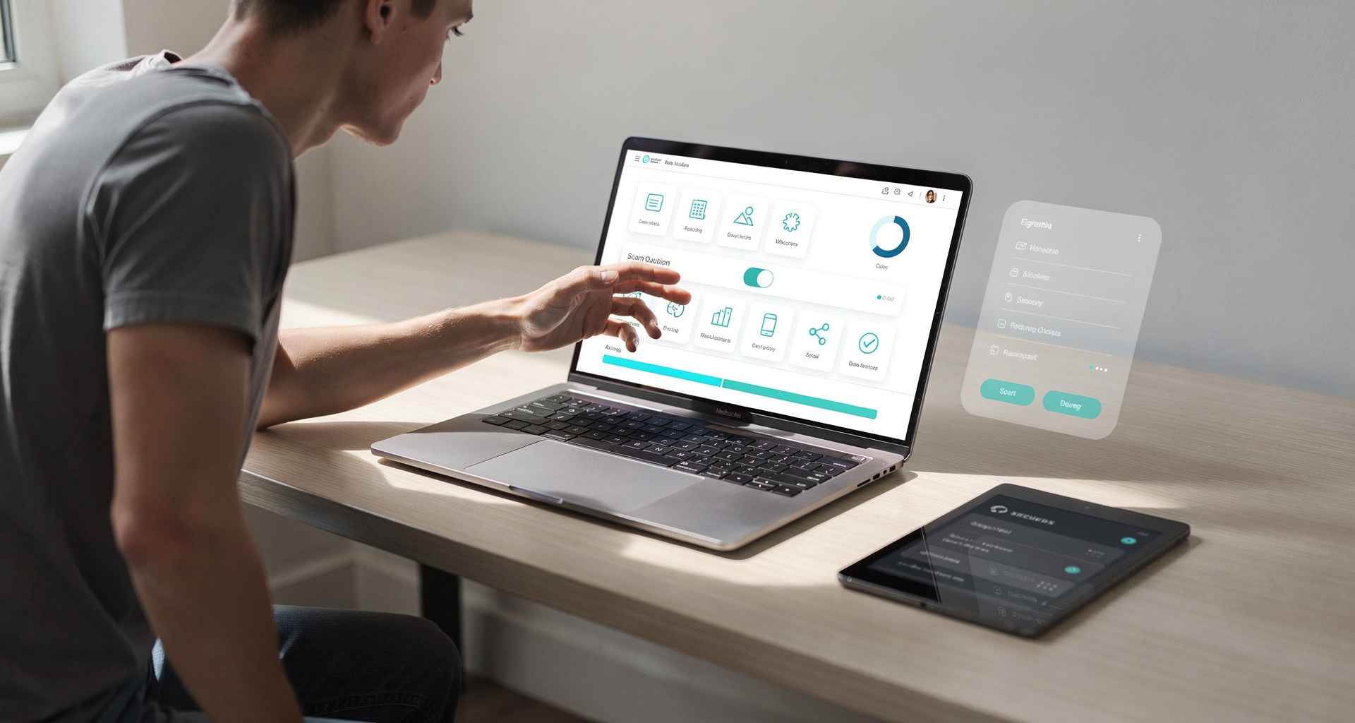 Custom responsive website showcase on modern laptop and tablet mockup