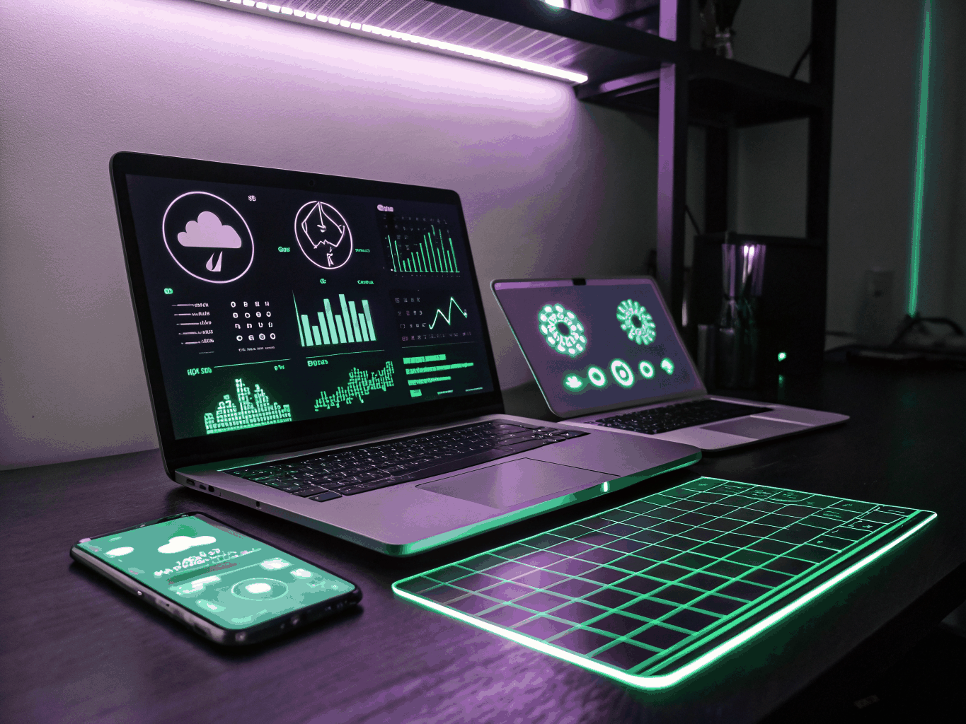 Laptop and smartphone showing practical structured AI prompt templates on screen