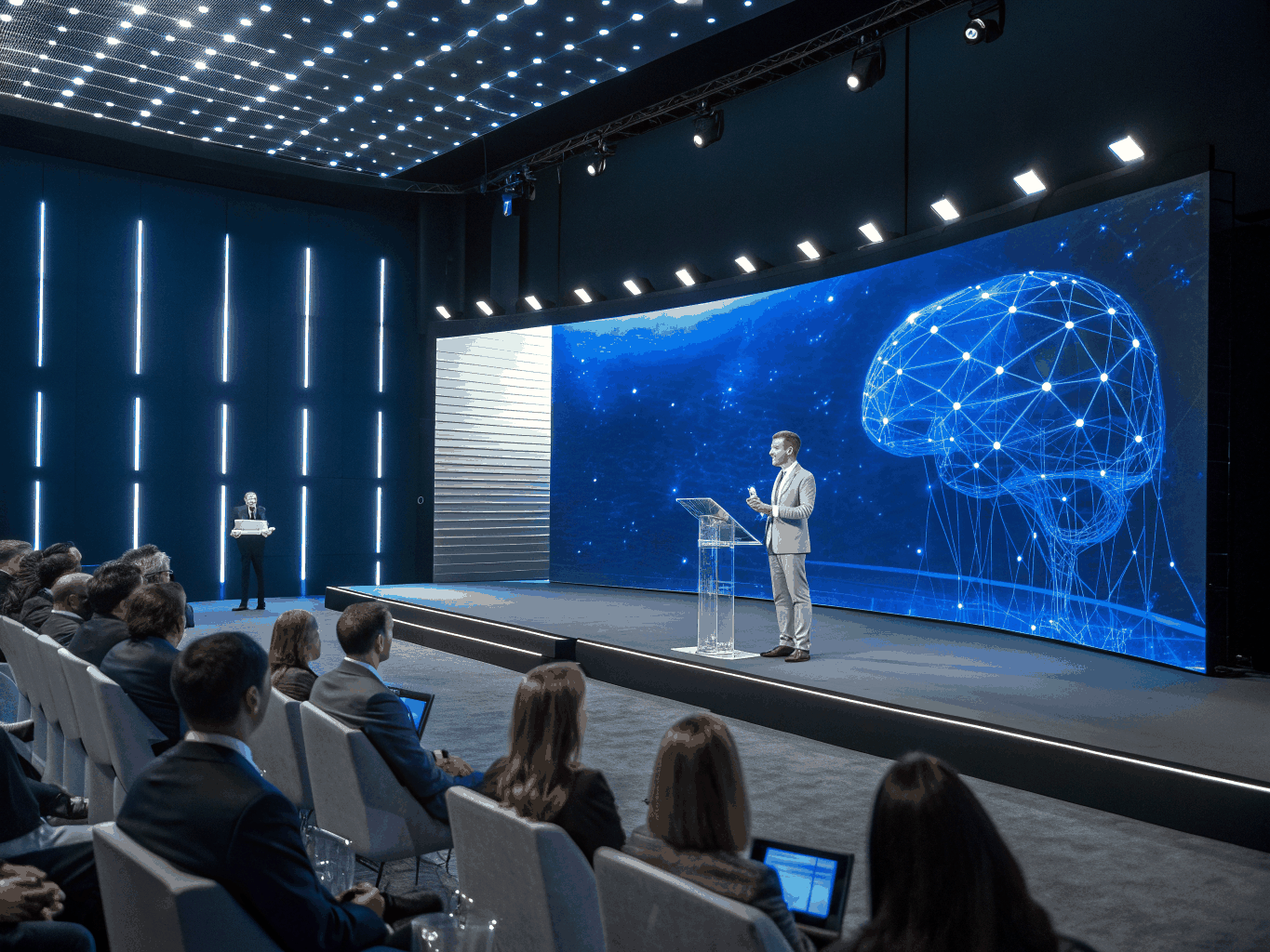Trainer presenting AI workflows on screen in Birmingham